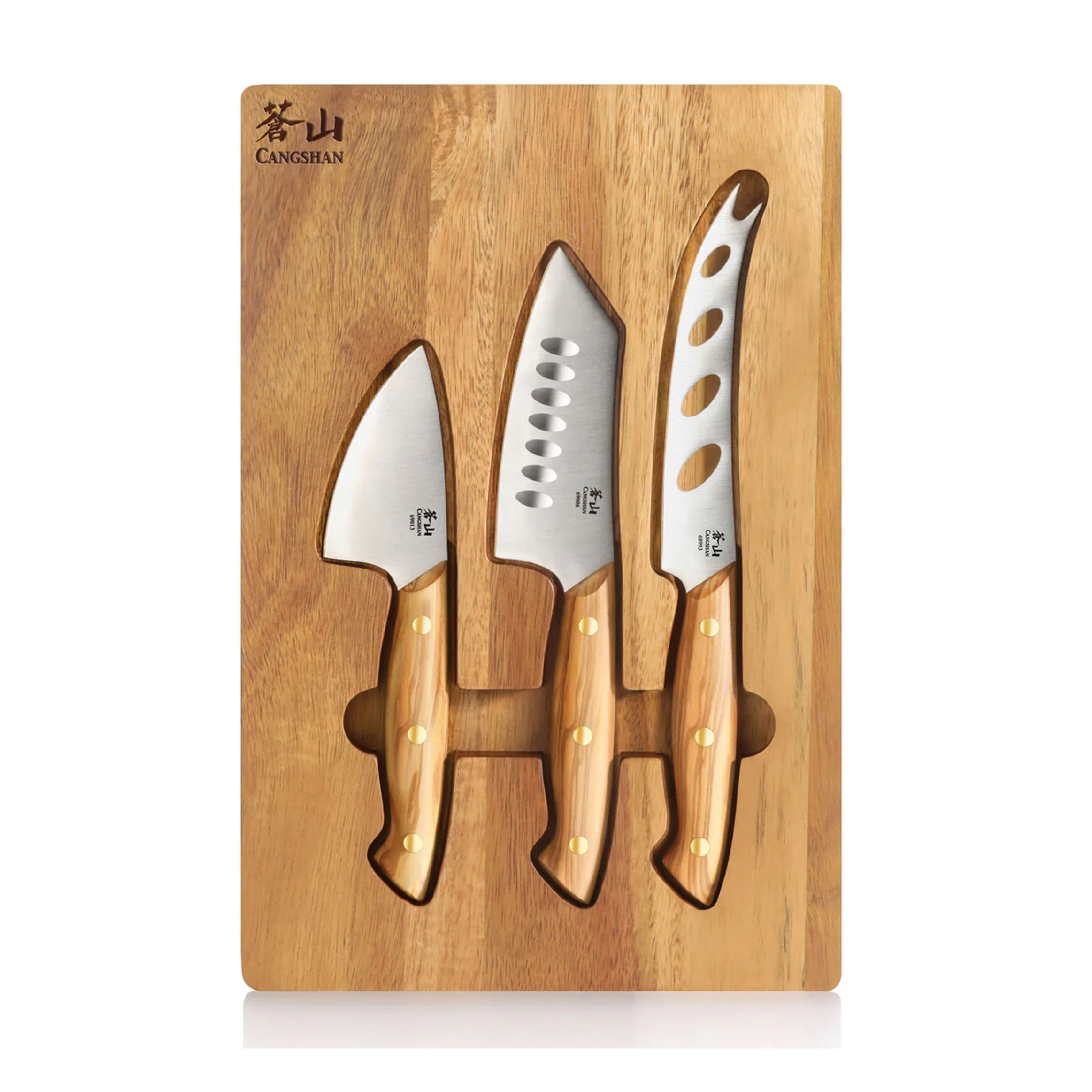 Cangshan 3-Piece Oliv Cheese Knife Set W/Acacia Cheese Board